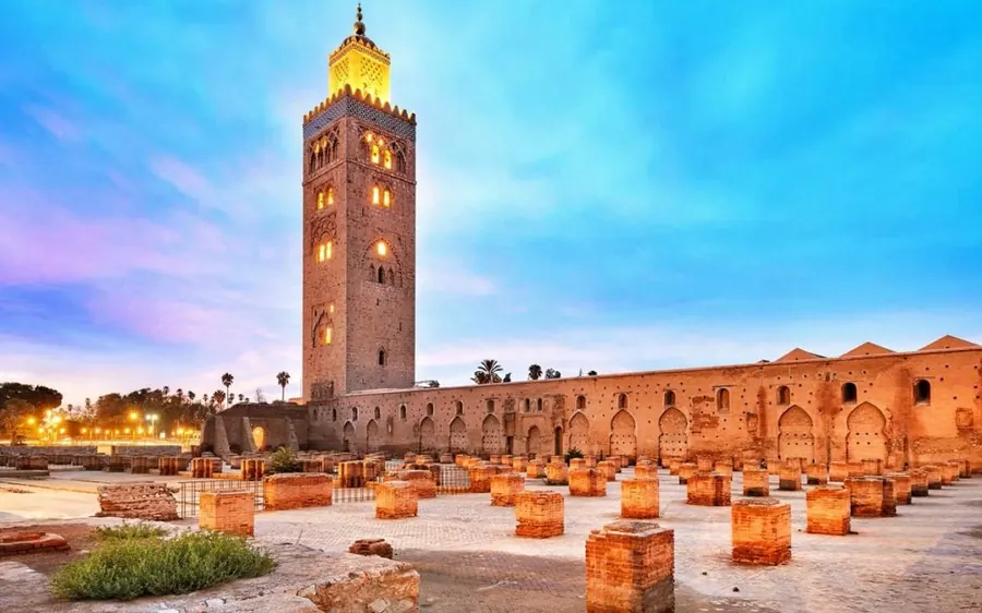 The Koutoubia Mosque in Marrakech at dusk
