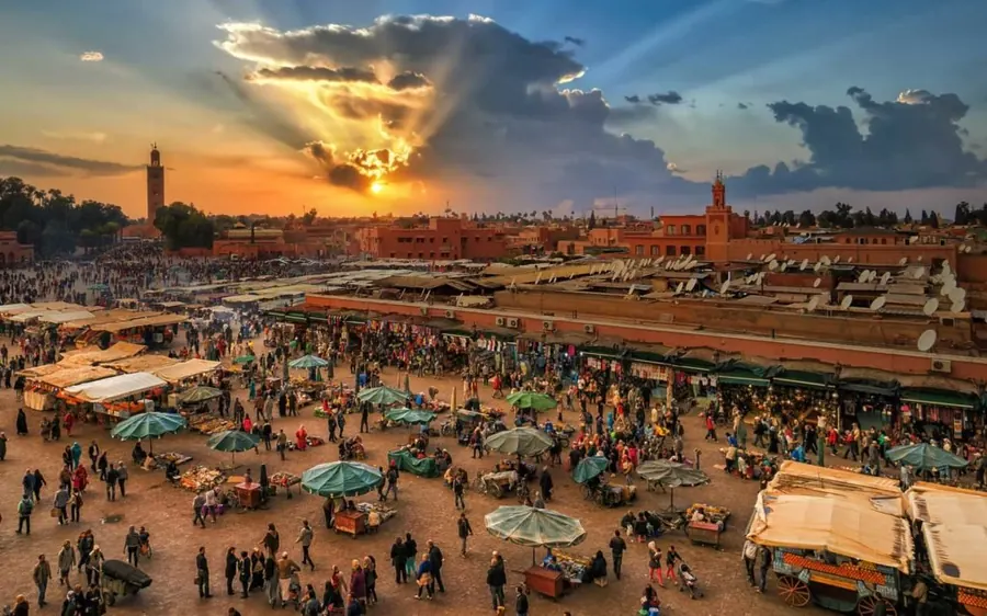 Jemaa el-Fna square at sunset, seen from above