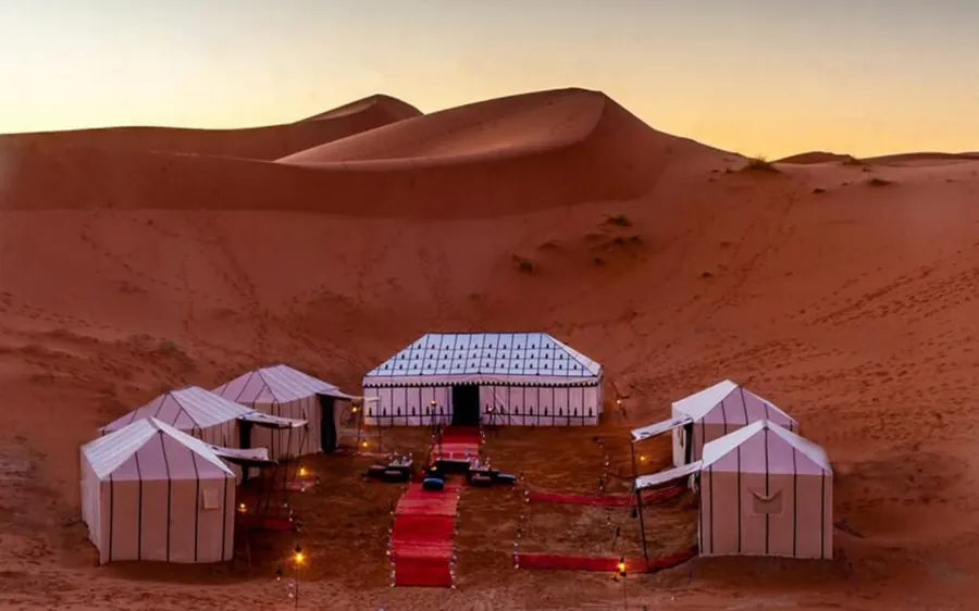 A desert camp among the dunes of Erg Chebbi