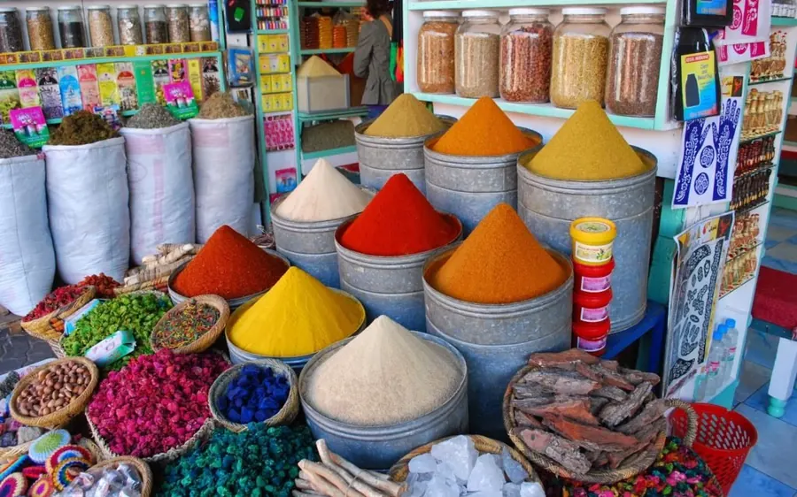 Pyramids of spices in a Moroccan market