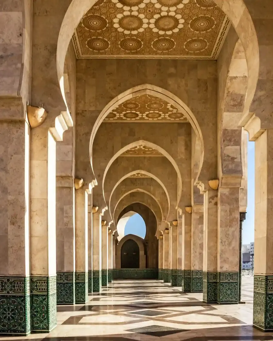 Arches of the Hassan II Mosque on the Casablanca waterfront