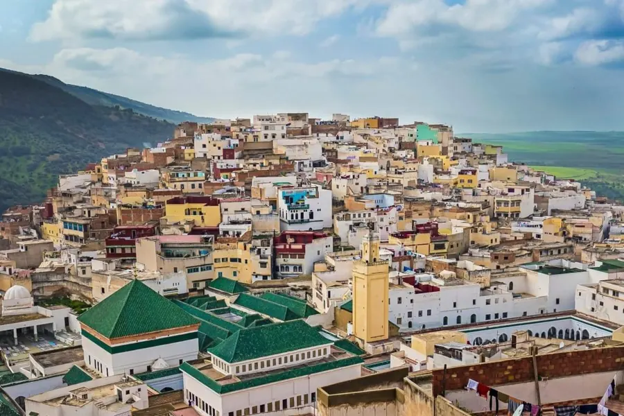 The hill town of Moulay Idriss Zerhoun with its green-roofed shrine