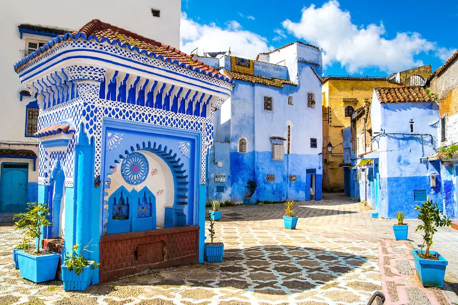 The blue-washed houses of Chefchaouen beneath the Rif mountains